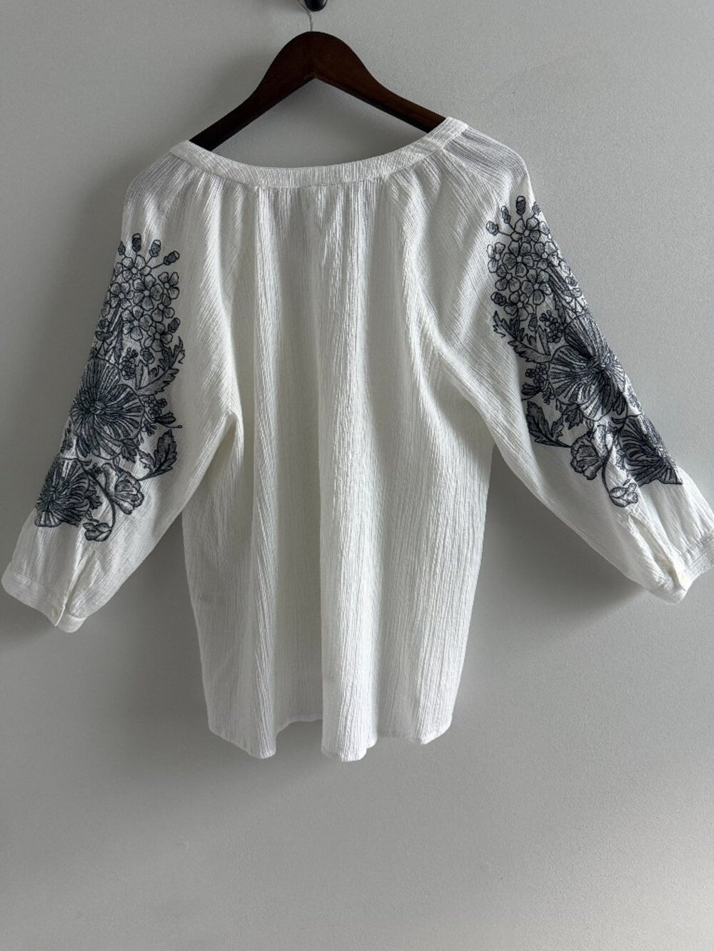 Pure Jill J.Jill Medium White Gauze Embroidered Sleeve Boho Top - Picture 4 of 11